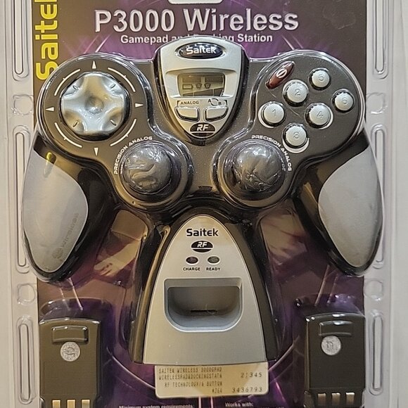 Saitek P3000 Wireless PC Gamepad w Docking Station & Power Pack NIP NEW SEALED - Picture 2 of 4